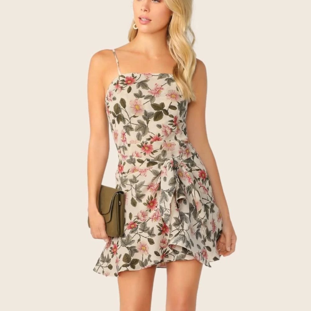 SHEIN Floral Print Bow Tie Front Cami Dress XS